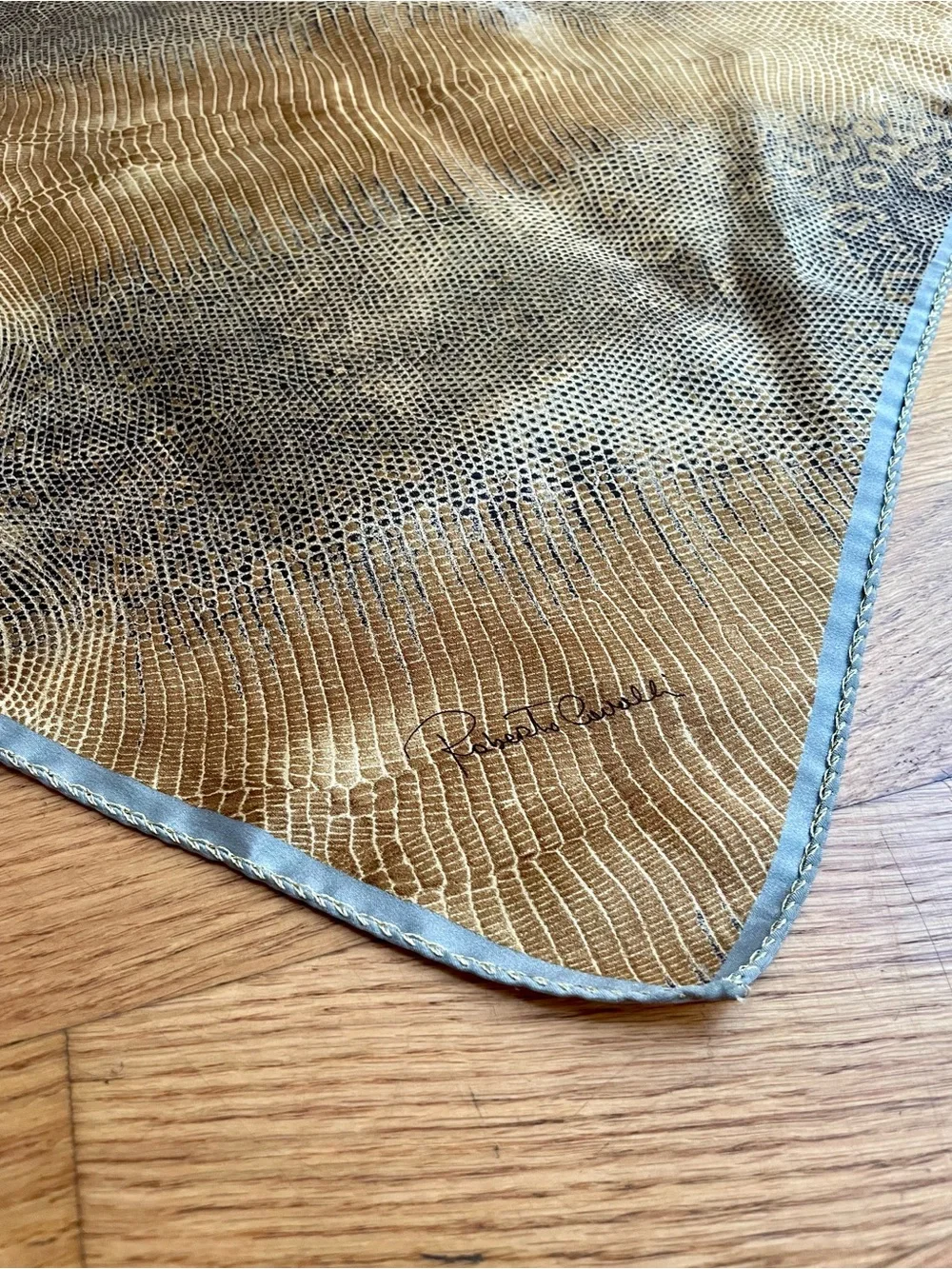 Roberto Cavalli Vintage Beige and Gray Animal-Print Silk Scarf